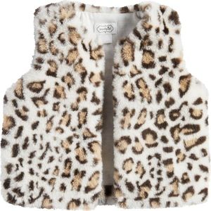 NWT Mud Pie Tan Leopard Faux Fur Cozy Vest Size Small 12-18 Months Baby Girl